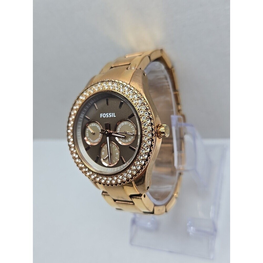 Fossil Stella ES3502 Womens Rose Gold Crystal Multifunction Watch New Battery - Picture 2 of 11